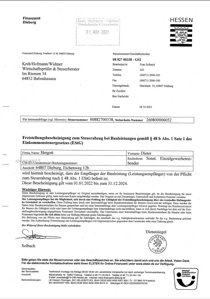 Freistellungsbescheinigung